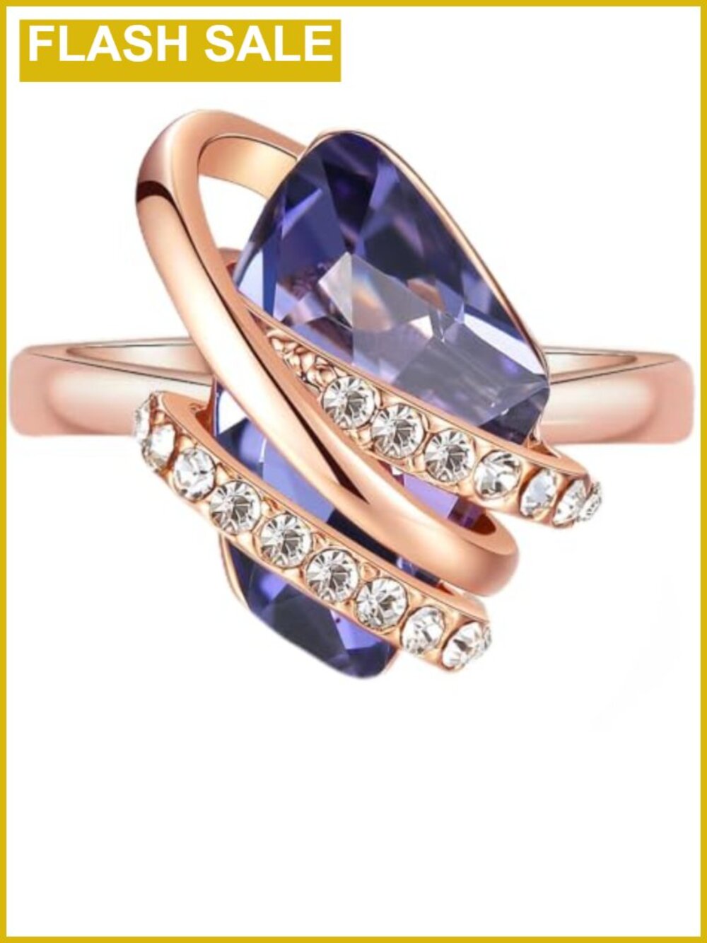 Adjustable Open Ring with Birthstone Crystal Rose Gold Plated Statement Jewelry